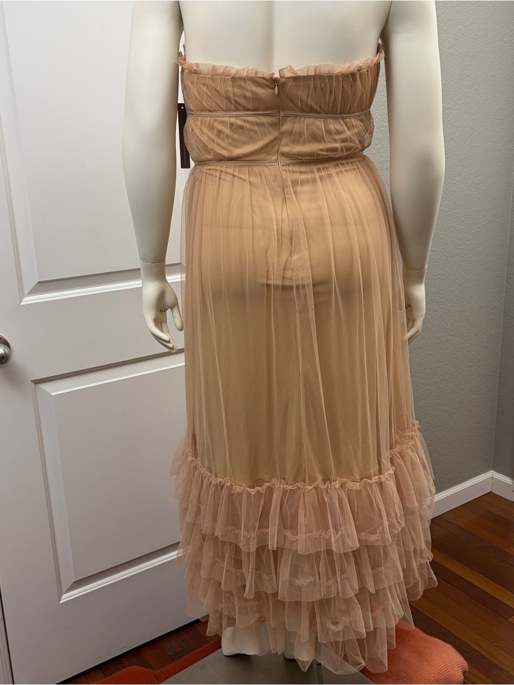 Anthropologie Eva Franco Strapless Ruffled Tulle Maxi Dress in Blush Size 16 - Picture 5 of 10